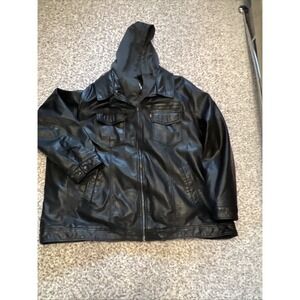 Levi's Faux Leather Motorcycle Jacket Men's Sz 4XL Black Fleece Lining Hooded